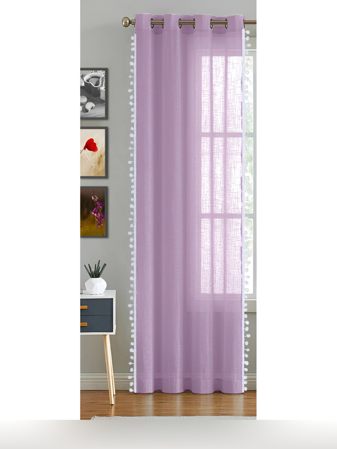 

HOMEMONDE Purple & White Cotton Eyelet Sheer Door Curtain