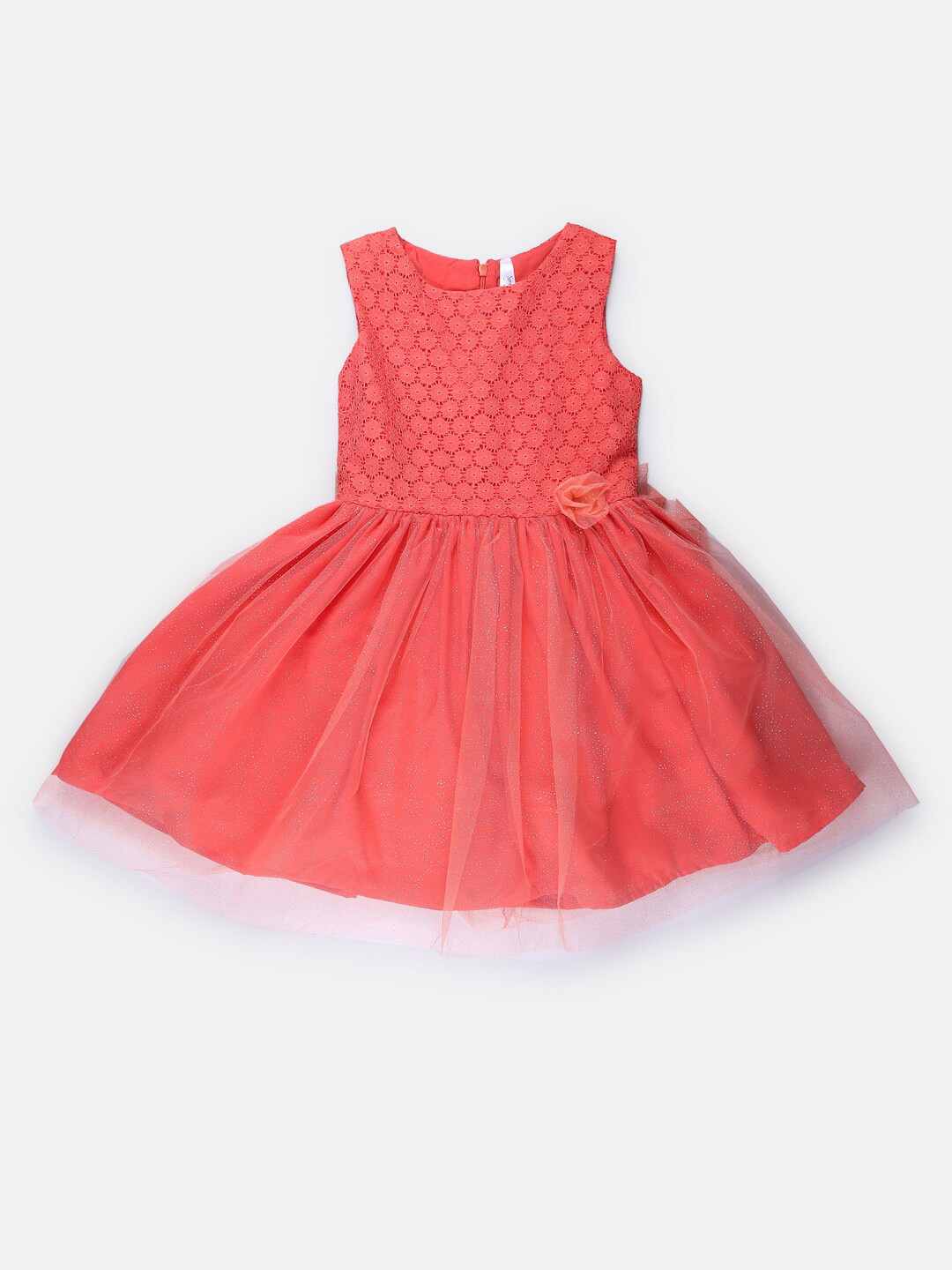 

SPYBY Girls Round Neck Fit & Flare Dress, Orange