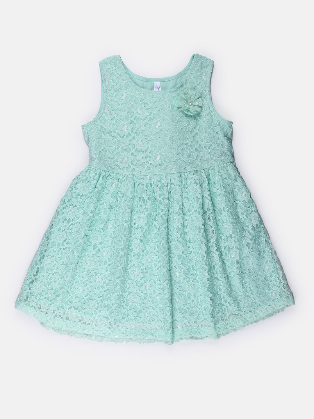 

SPYBY Floral Embroidered Sleeveless Cotton Fit & Flare Dress, Green