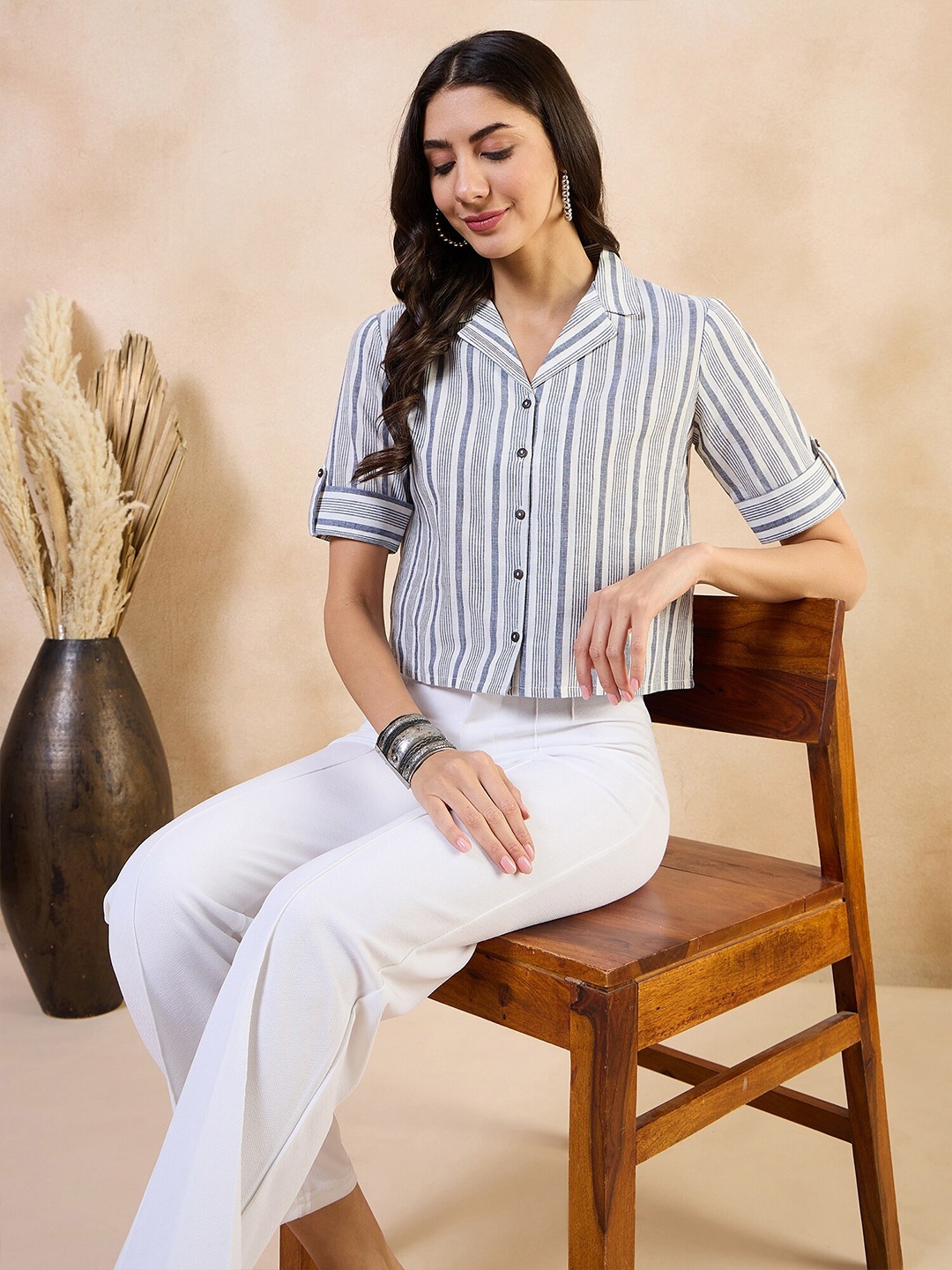 

Anouk Striped Cotton Top, Off white