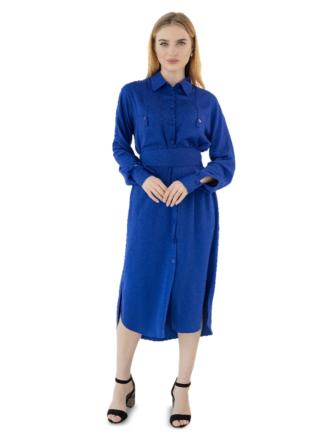 

Diyas London Shirt Collar Curved Knitted Shirt Midi Dress, Blue