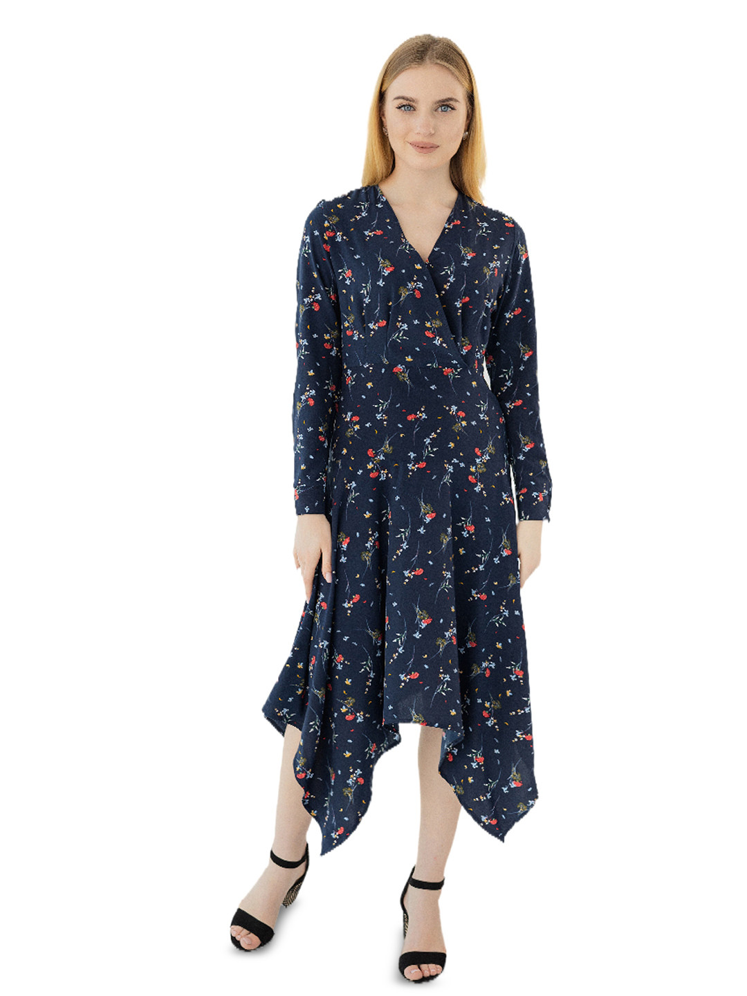 

Diyas London Floral Printed V-Neck Asymmetric A-Line Dress, Blue
