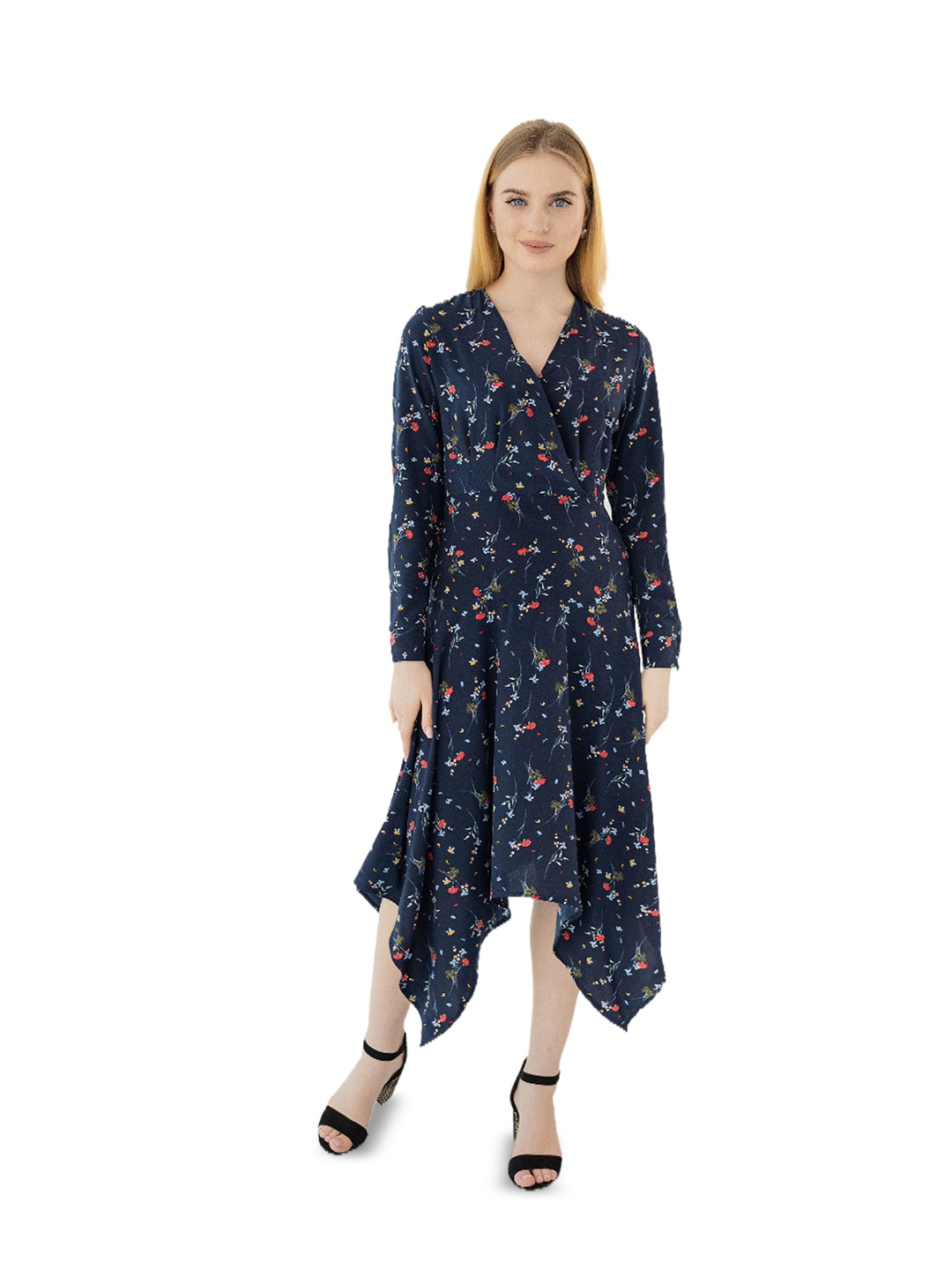 

Diyas London Floral Printed V-Neck Asymmetric A-Line Dress, Blue