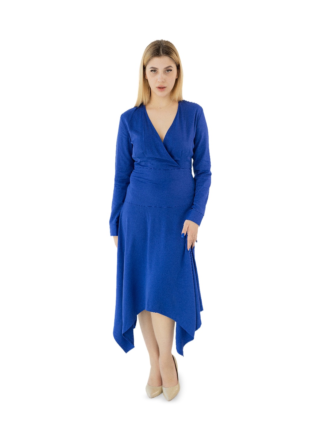 

Diyas London Asymmetric V-Neck Knitted Fit & Flare Dress, Blue
