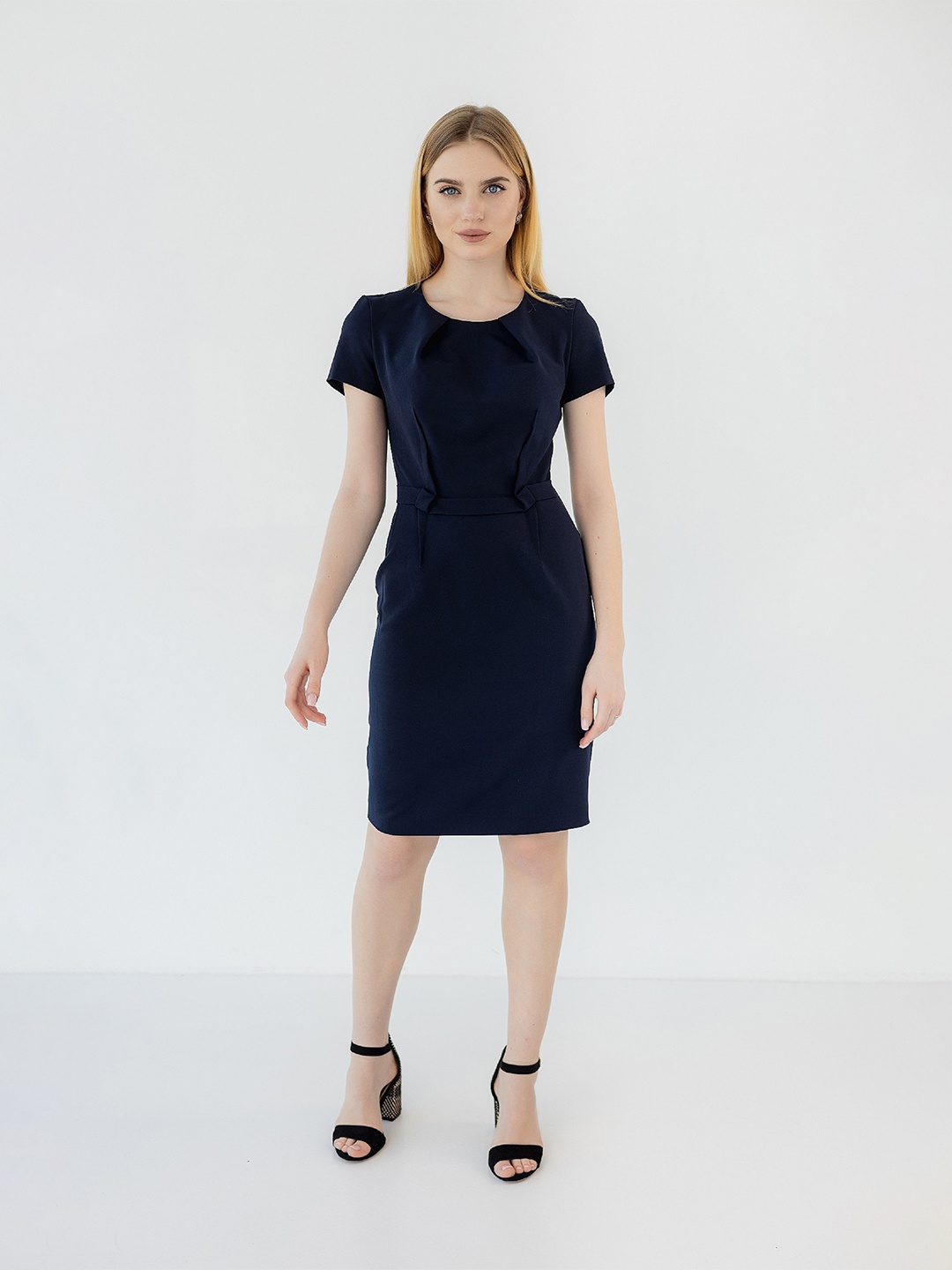 

Diyas London Round Neck Straight Short Sleeves Sheath Dress, Blue