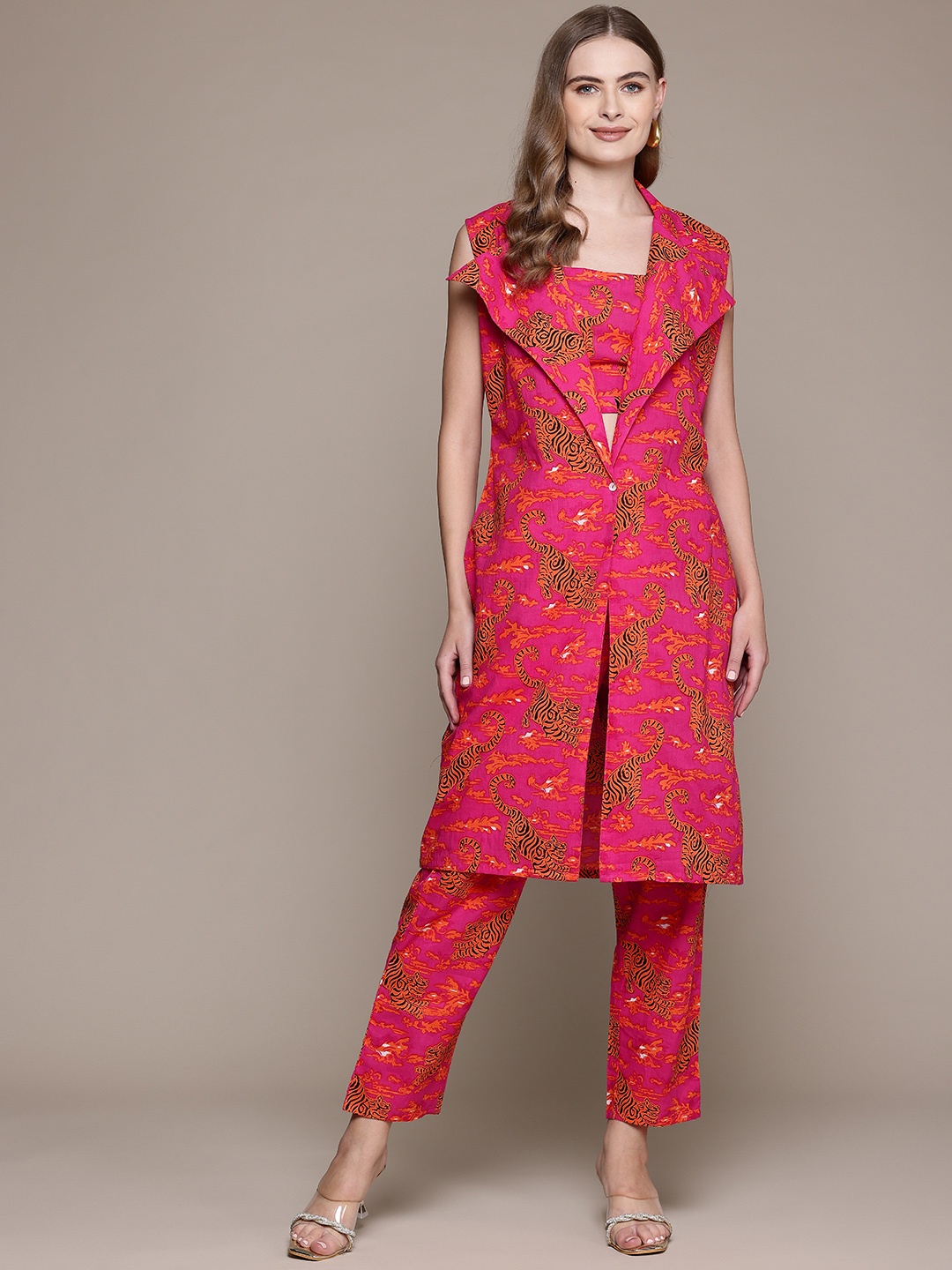 Readiprint Pure Cotton Tigger Print Top and Palazzo with Shrug Co-ord Set, Magenta