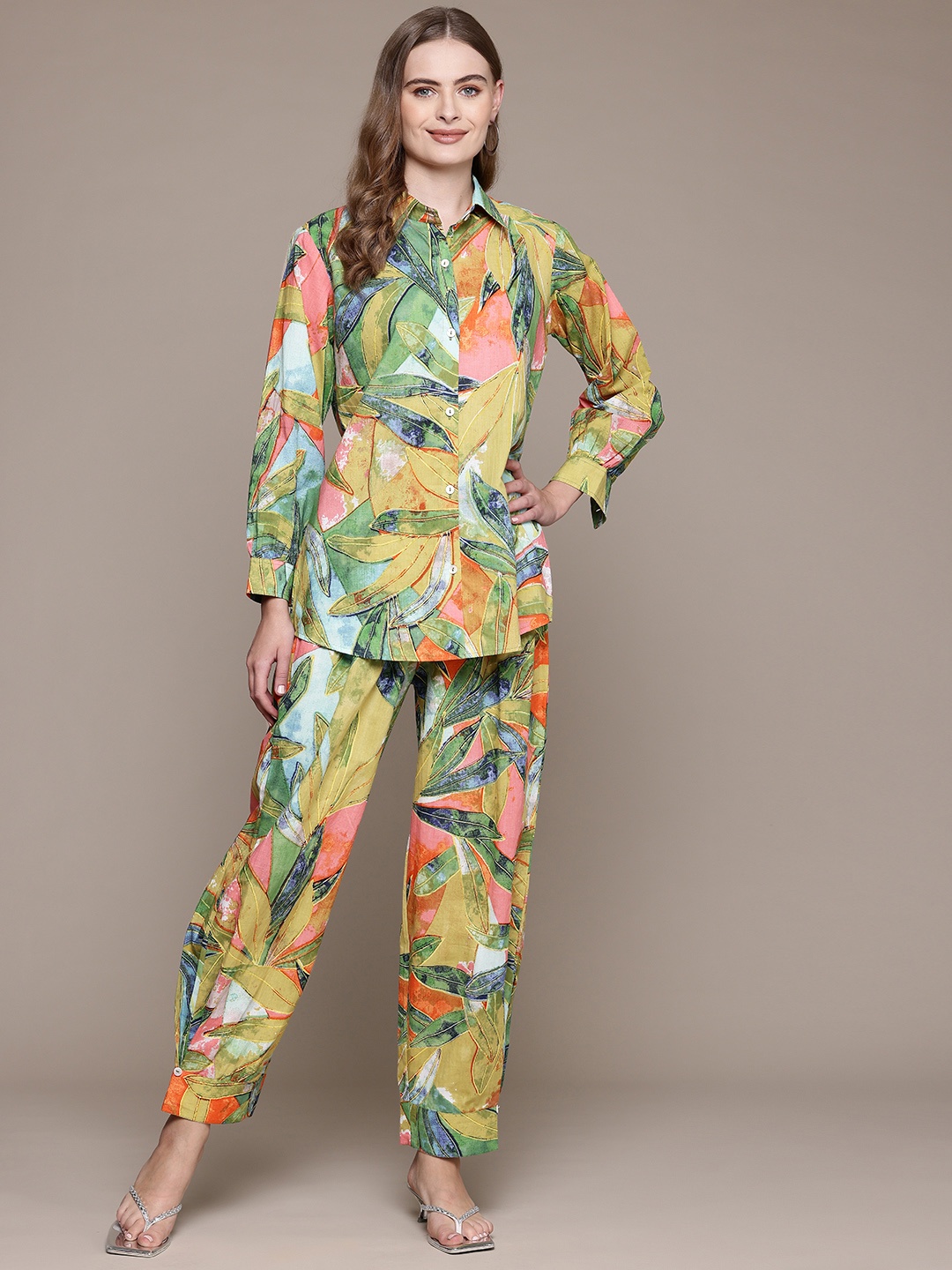 Readiprint Pure Cotton Ethnic Printed Shirt & Trouser Co-ord Set, Multi