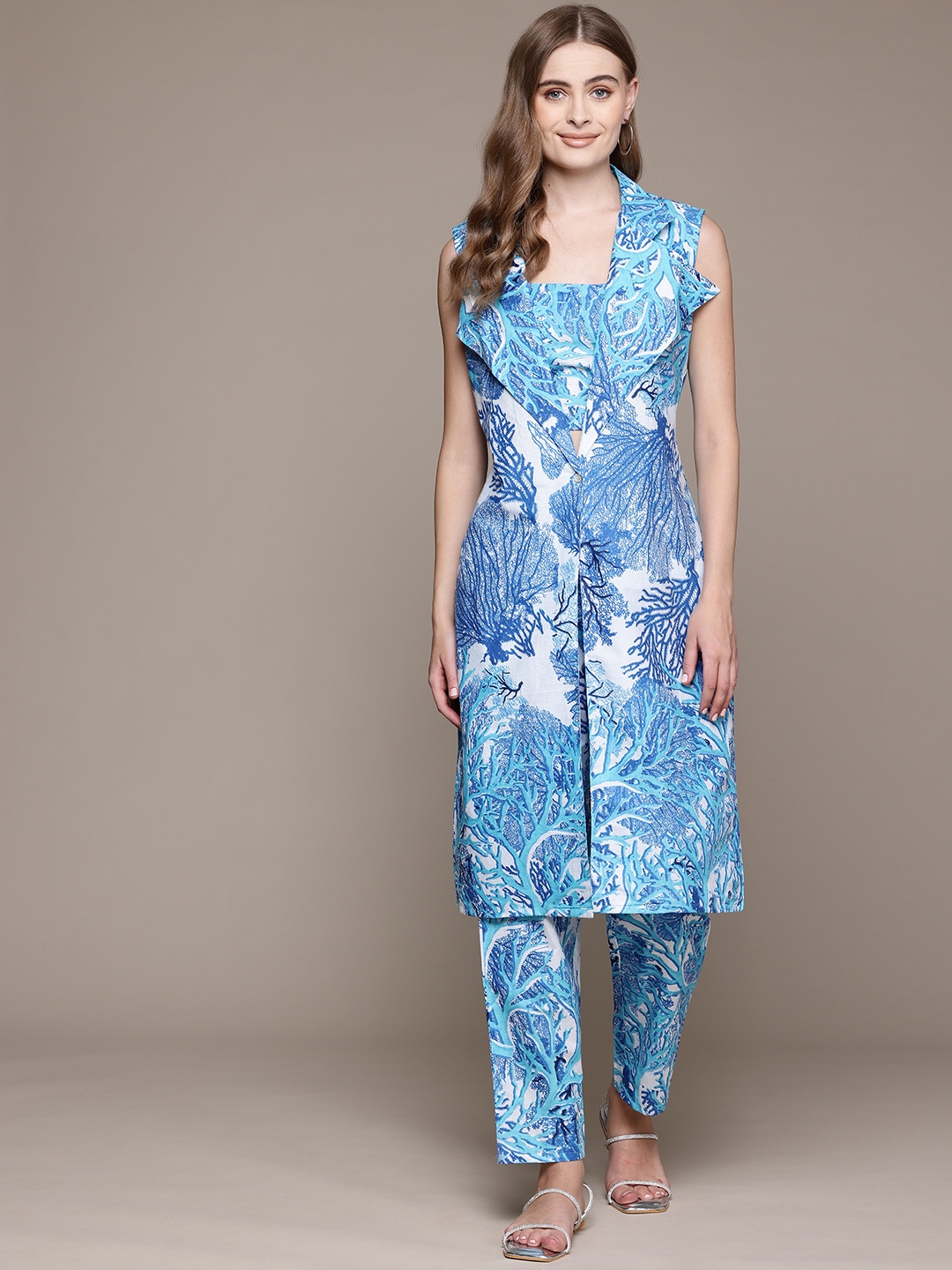 

Readiprint Printed Printed Pure Cotton Top With Trousers & Shrug, Blue