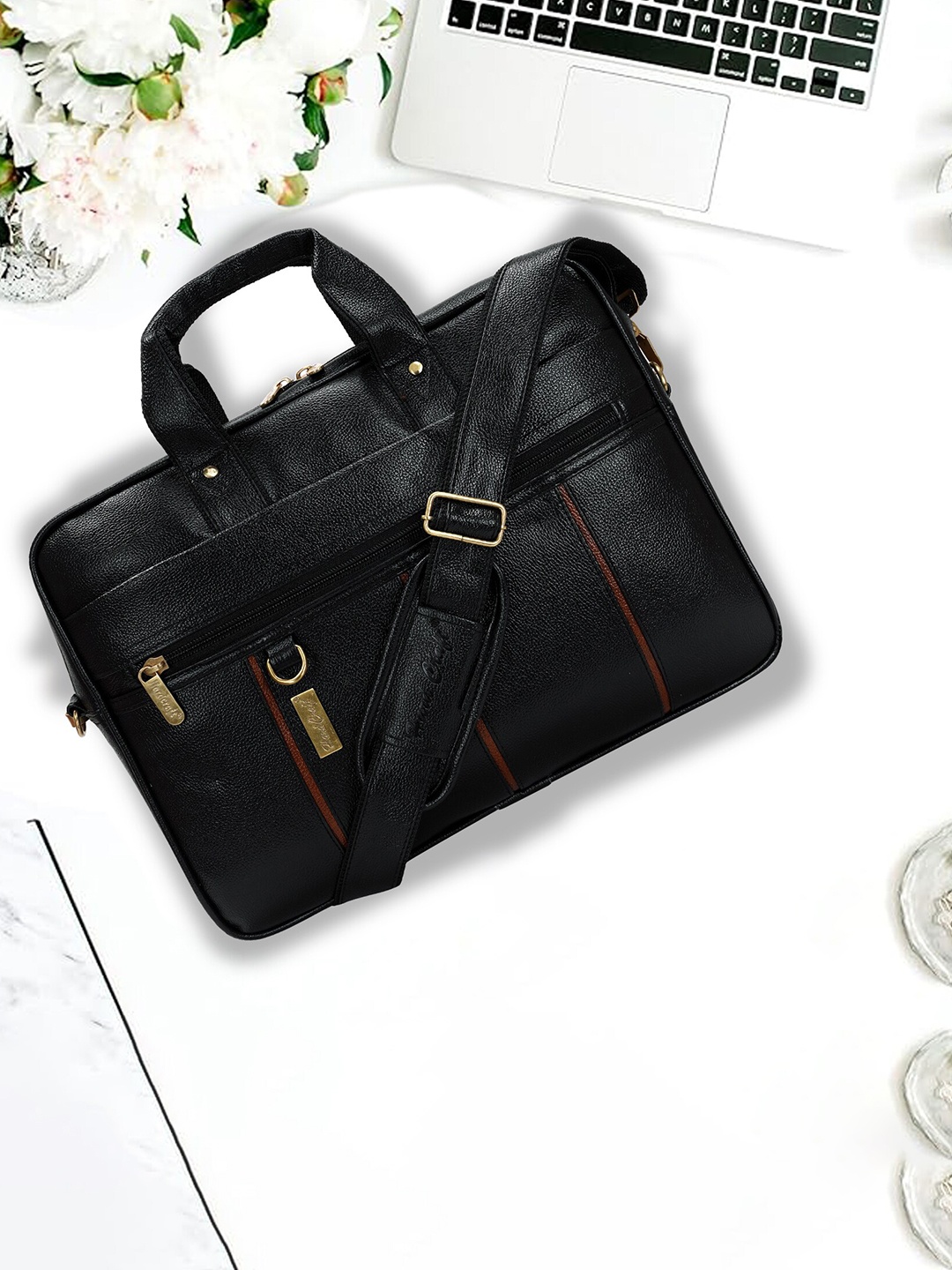 

HARD CRAFT Men Laptop Bag With Detachable Sling Strap, Black