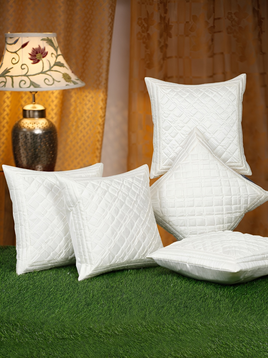 

HOSTA HOMES White 5 Pieces Geometric Square Cushion Covers