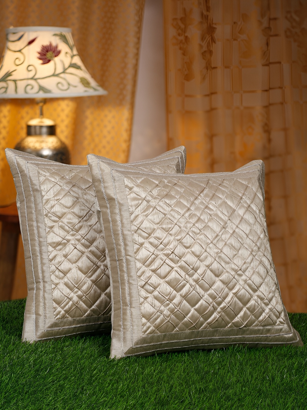 

HOSTA HOMES Beige 2 Pieces Geometric Square Cushion Covers