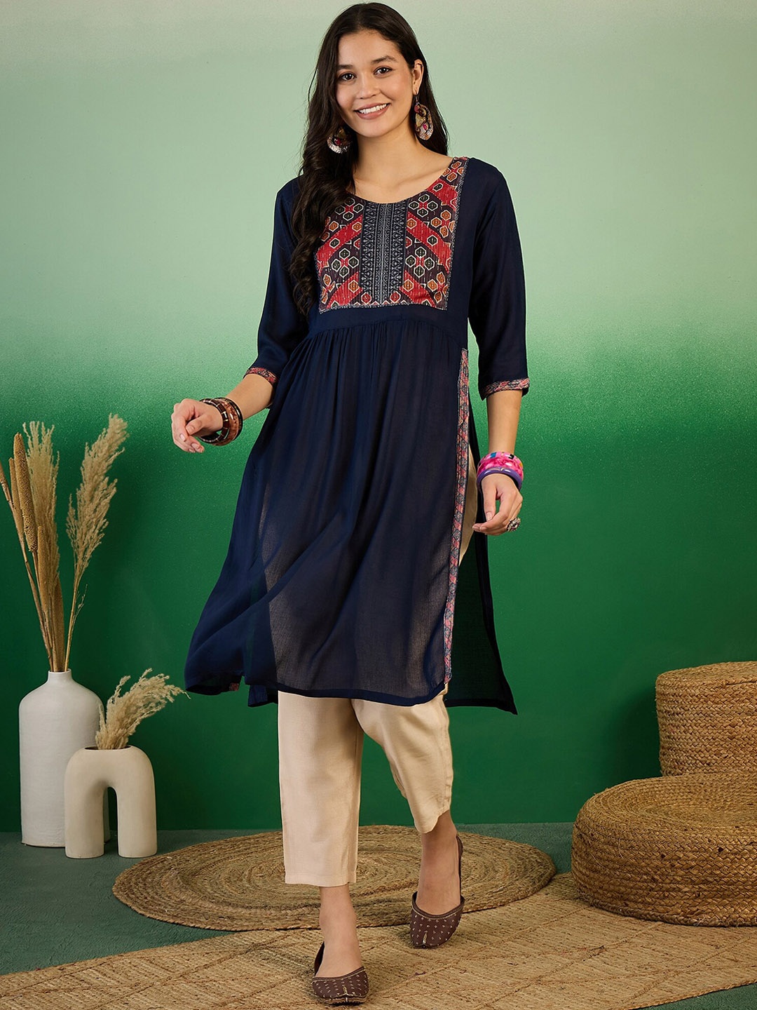 

Sangria Printed Nyra Cut Kurta, Blue