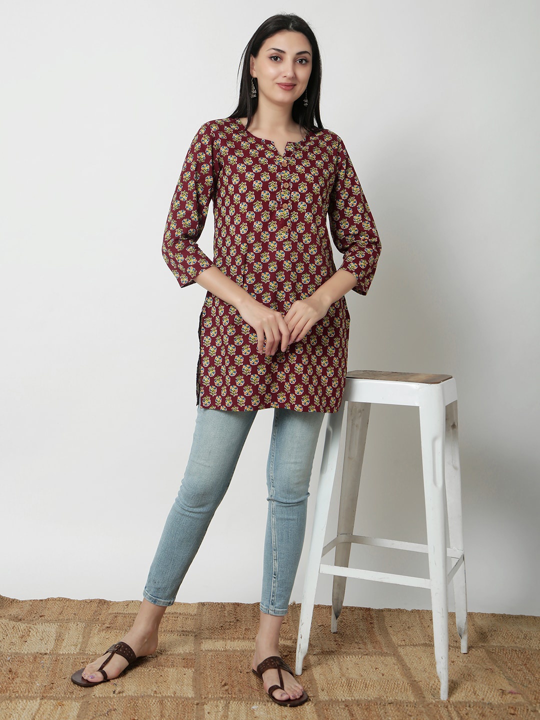 

JANAKDULARI CREATION Geometric Print Cotton Top, Maroon