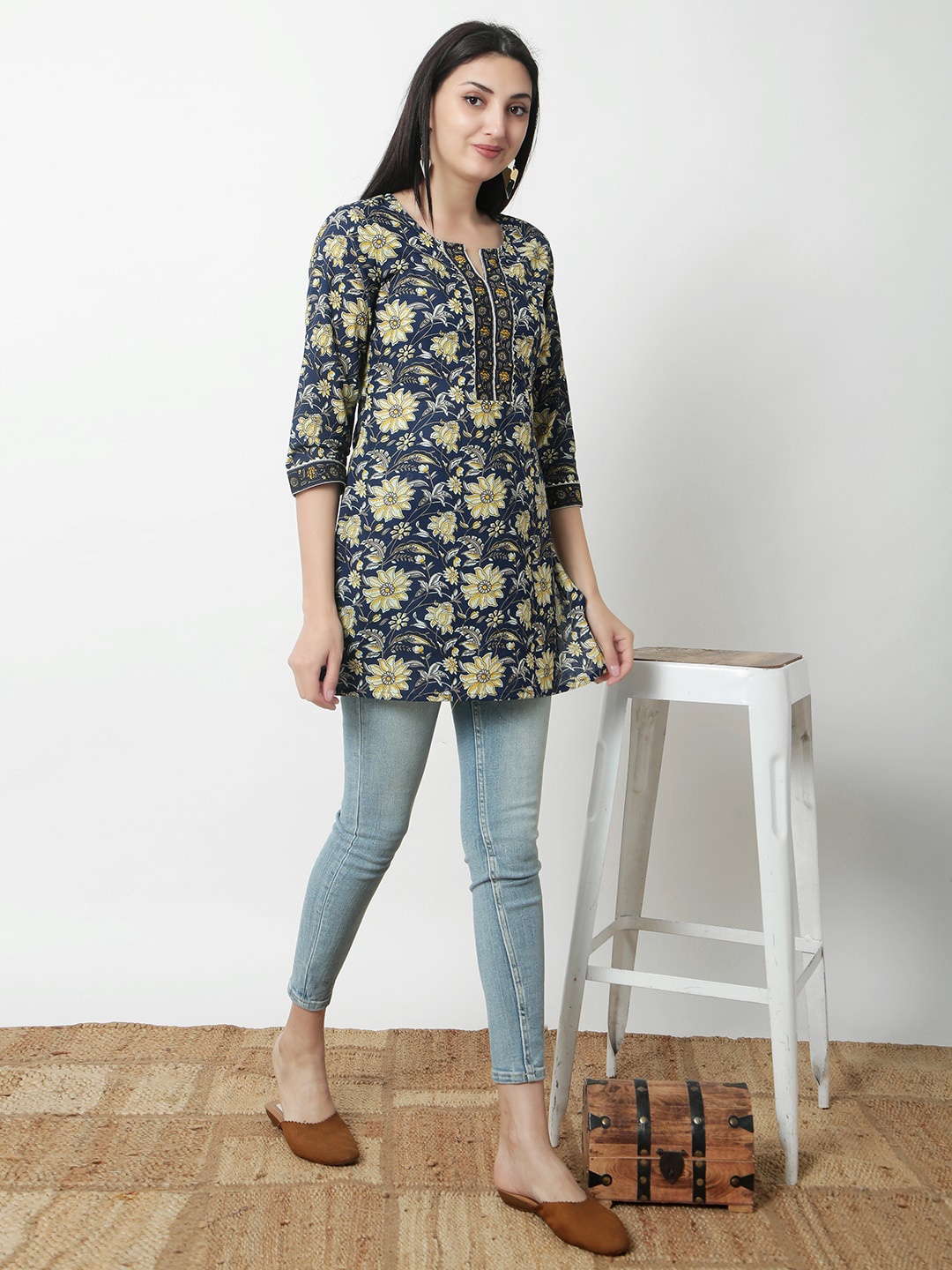 

JANAKDULARI CREATION Floral Print Cotton Top, Blue