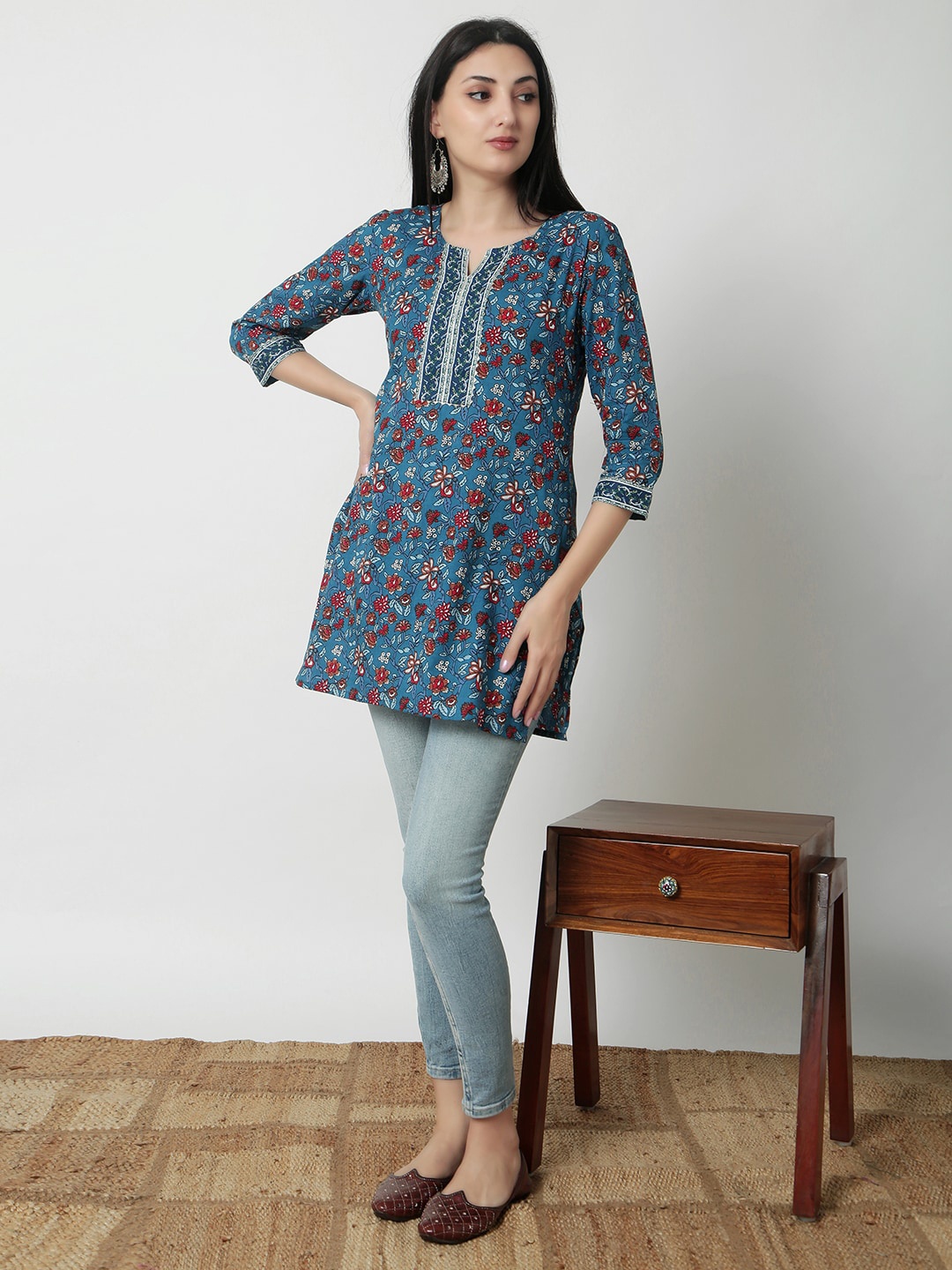 

JANAKDULARI CREATION Print Cotton Top, Blue