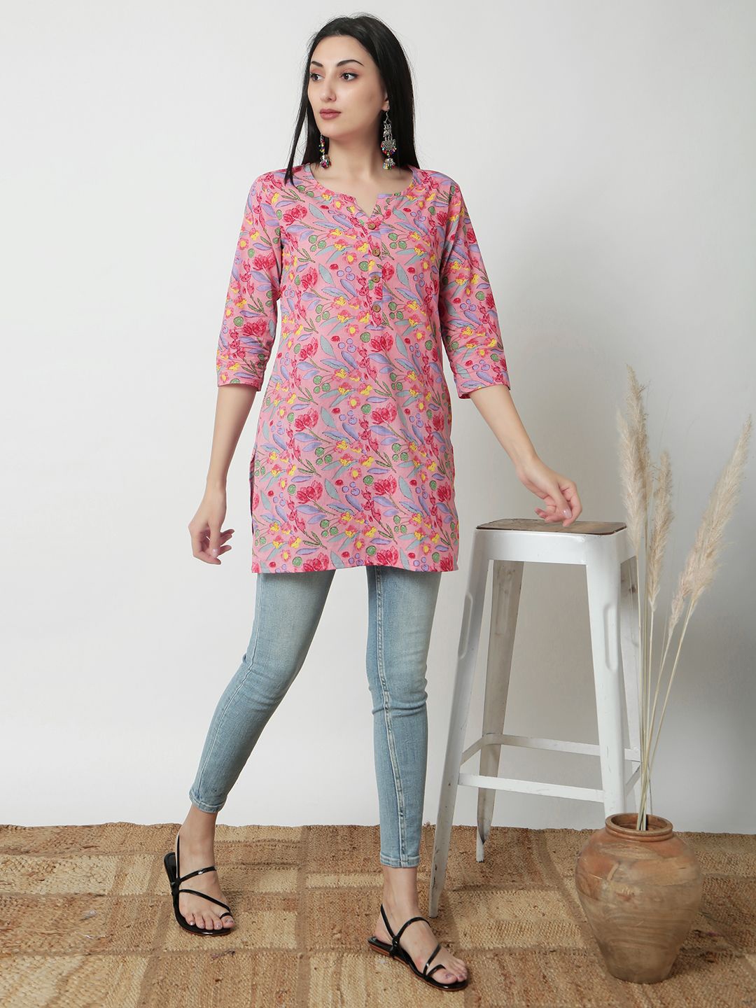 

JANAKDULARI CREATION Floral Print Cotton Top, Peach