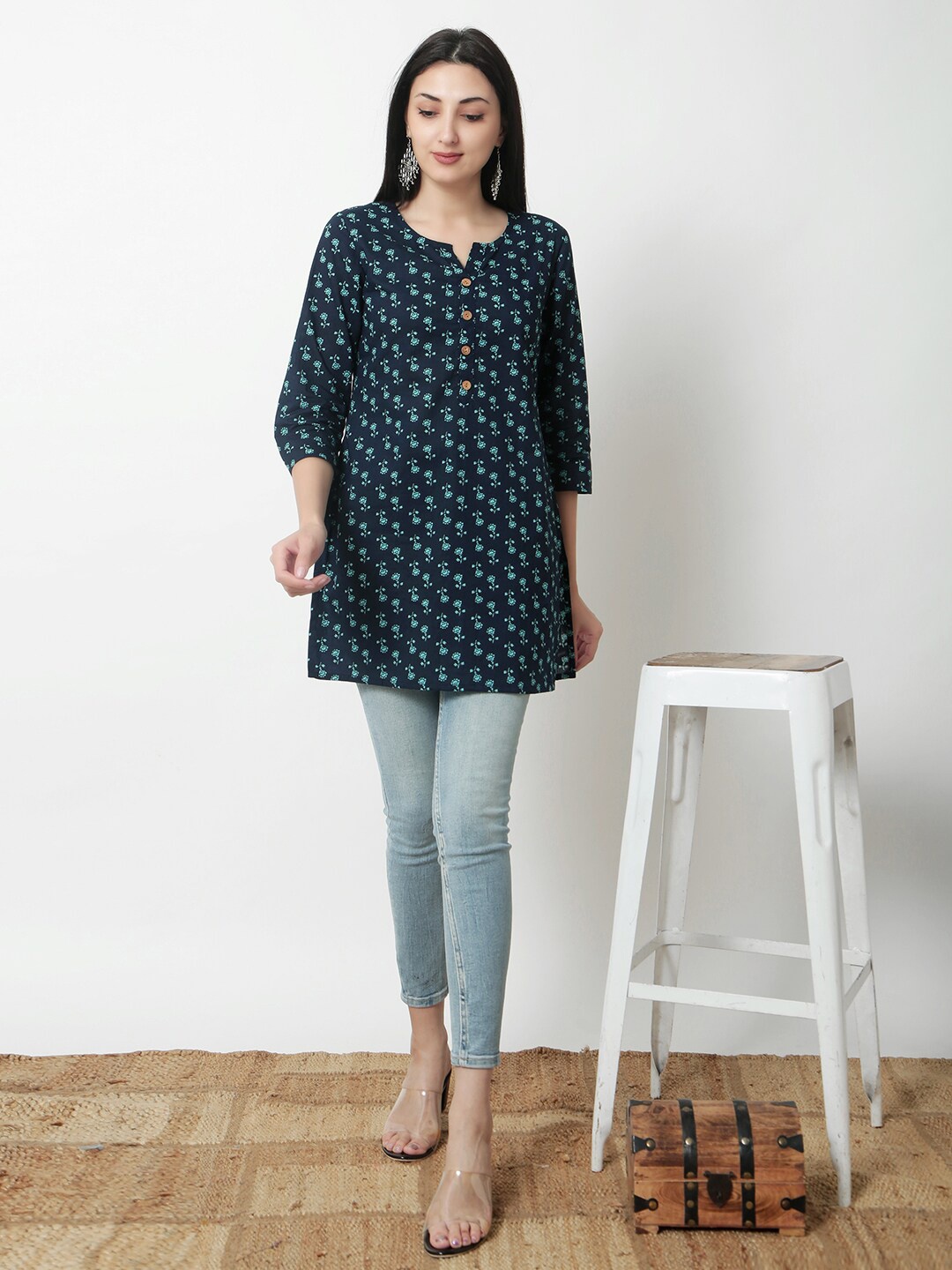 

JANAKDULARI CREATION Print Cotton Top, Blue