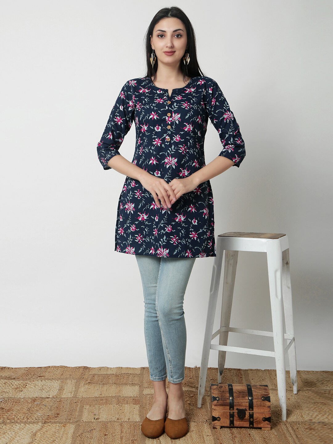 

JANAKDULARI CREATION Floral Print Cotton Top, Blue