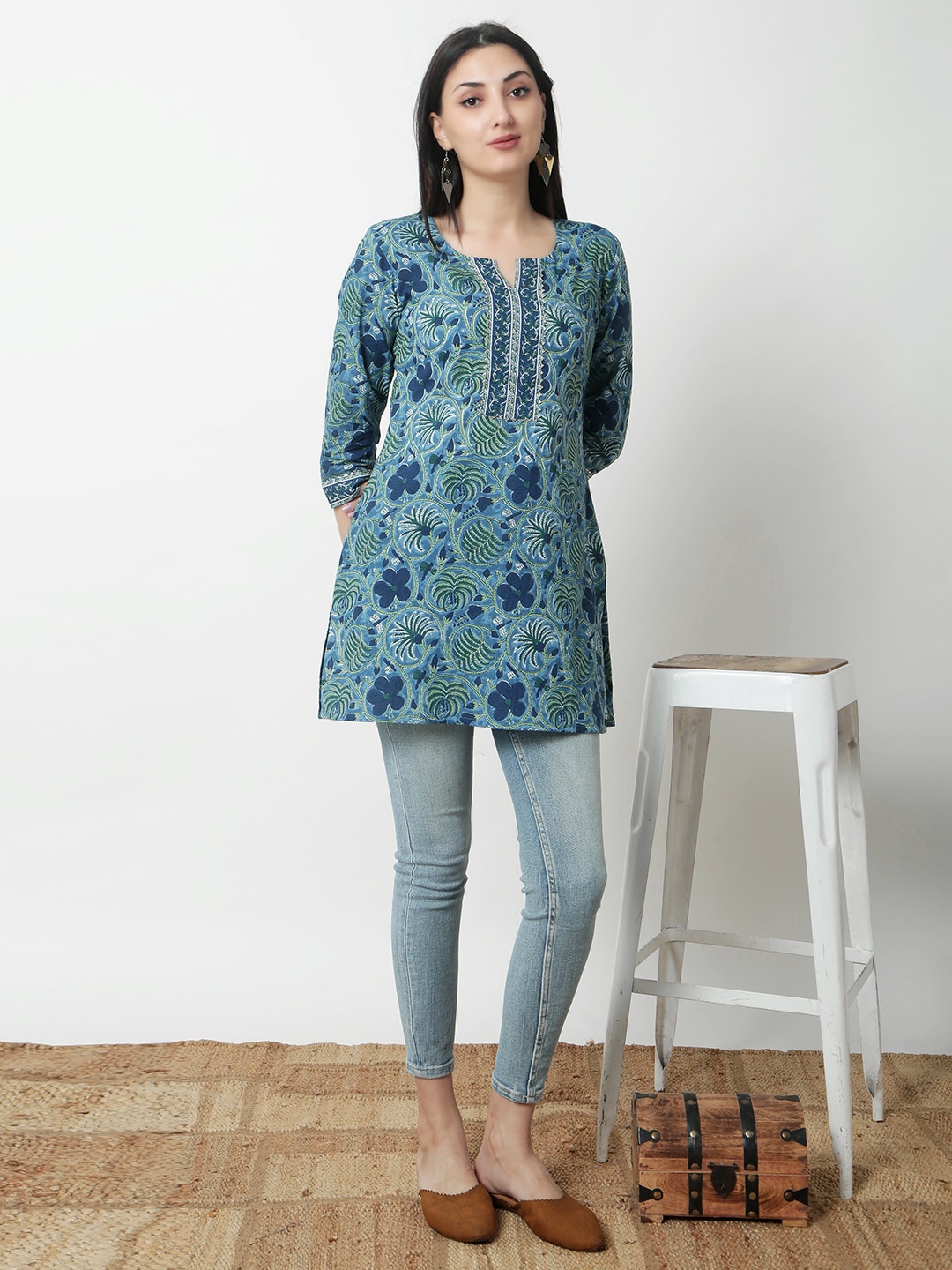 

JANAKDULARI CREATION Floral Print Cotton Top, Blue