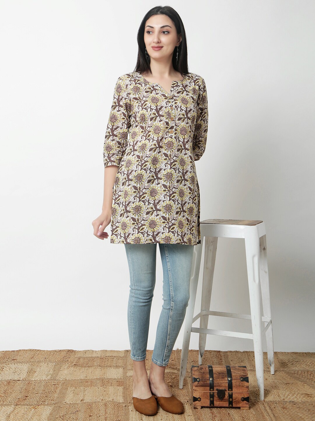 

JANAKDULARI CREATION Floral Print Cotton Top, Brown