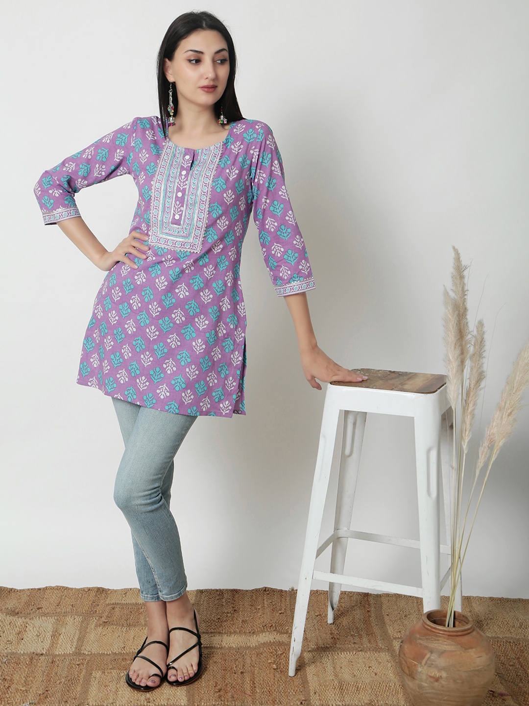 

JANAKDULARI CREATION Print Cotton Top, Purple