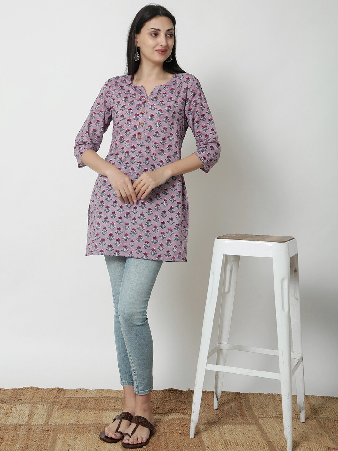 

JANAKDULARI CREATION Floral Print Cotton Top, Purple
