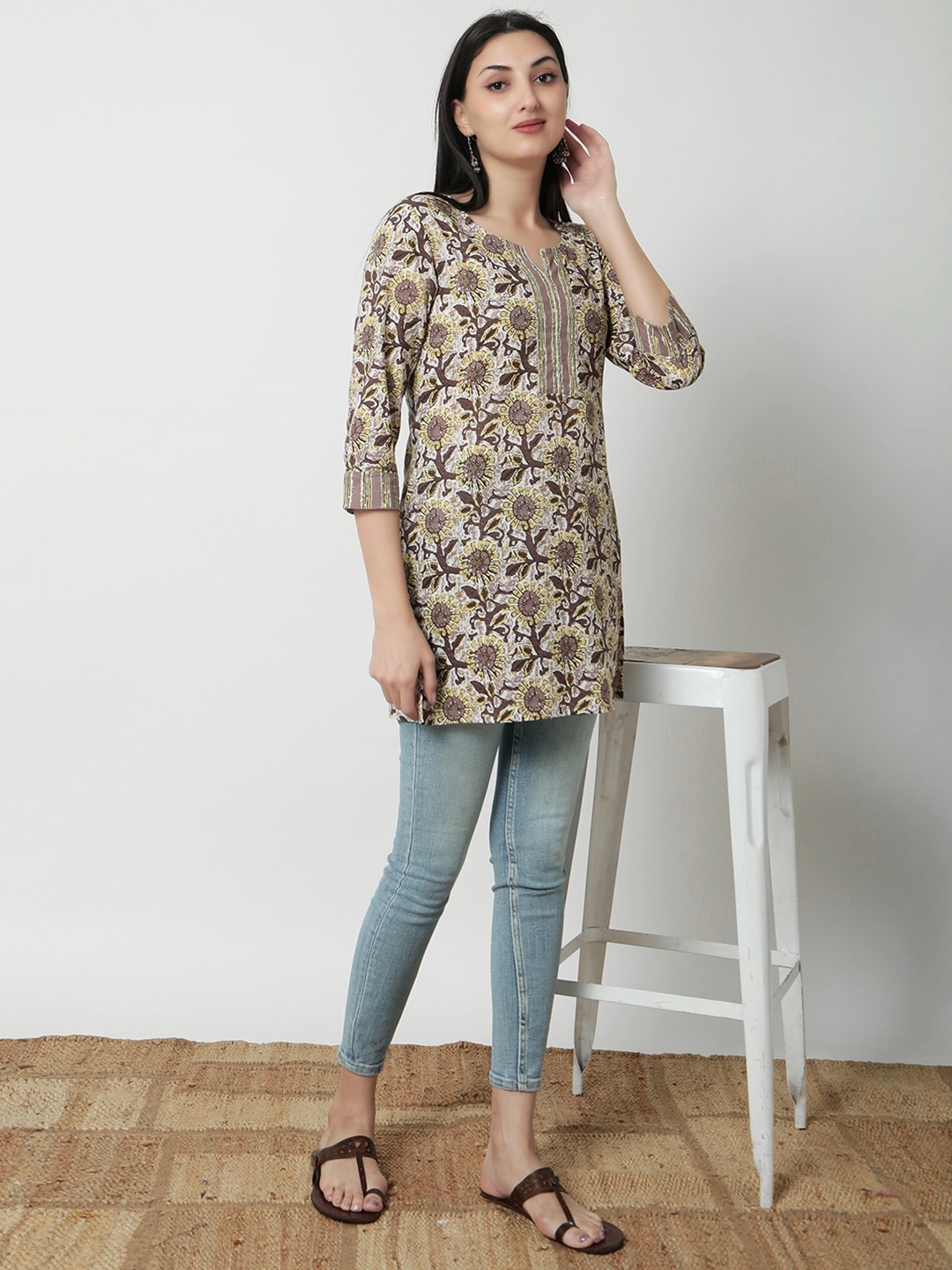 

JANAKDULARI CREATION Print Cotton Top, Brown