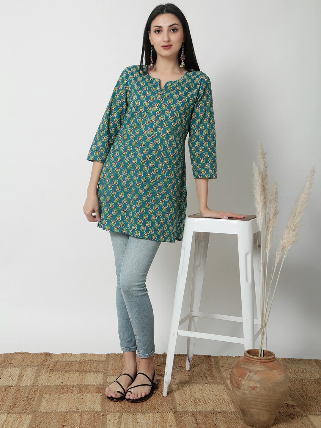 

JANAKDULARI CREATION Print Cotton Top, Green