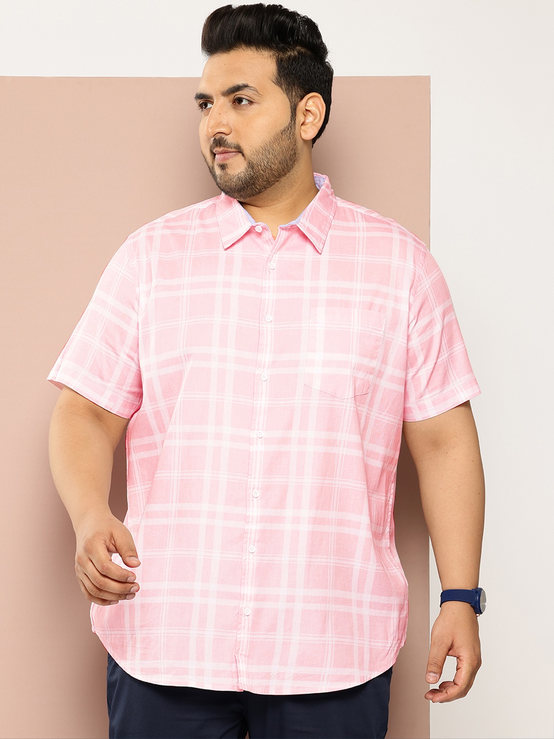 

Sztori Men Plus Size Checked Casual Shirt, Pink