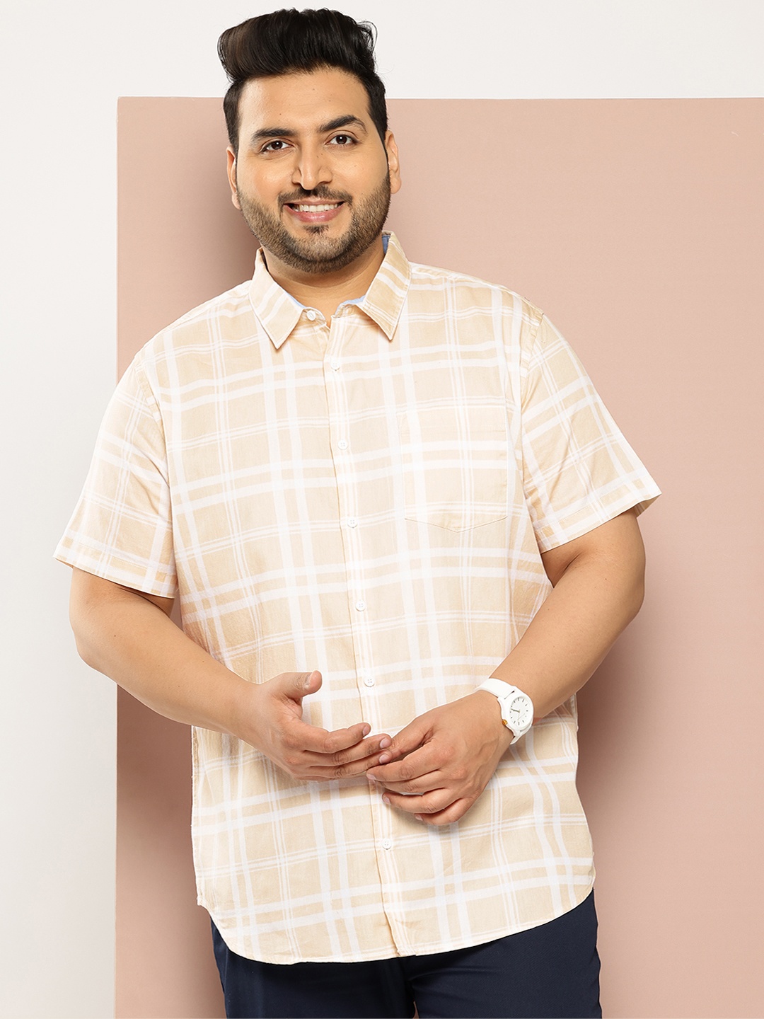 

Sztori Men Plus Size Checked Casual Shirt, Yellow