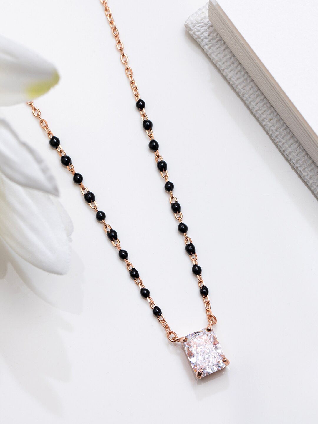 

Zavya 925 Sterling Silver Rose Gold-Plated Artificial Stones Studded Mangalsutra