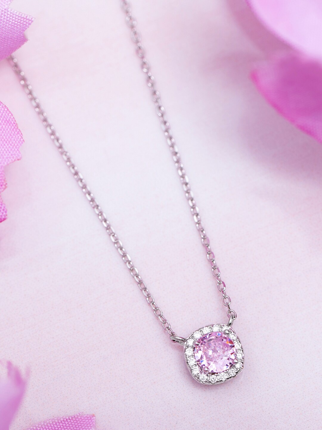 

Zavya 925 Sterling Silver Rhodium-Plated Cubic Zirconia Studded Necklace