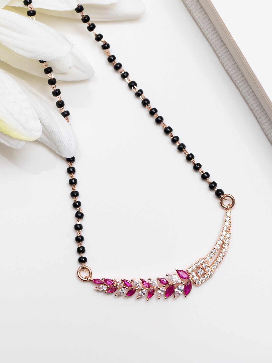 

Zavya 925 Sterling Silver Rose Gold-Plated Artificial Stones Studded Mangalsutra