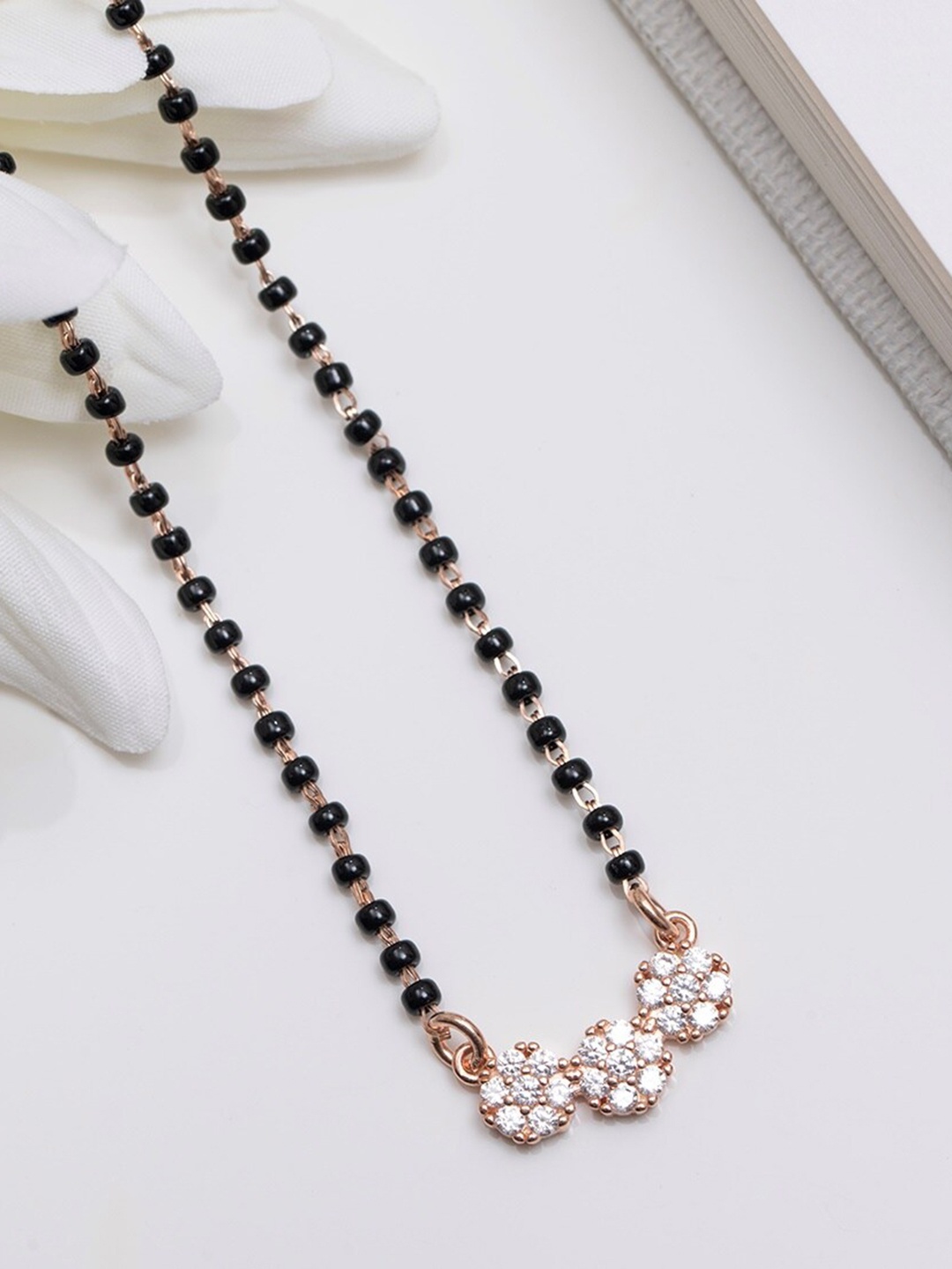 

Zavya 925 Sterling Silver Rose Gold-Plated Artificial Stones Studded Mangalsutra