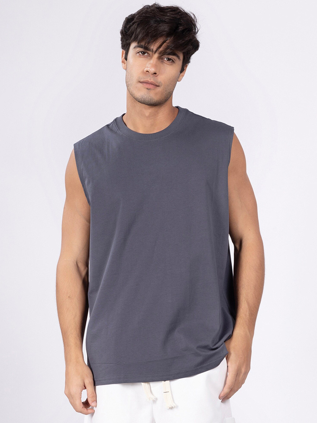 

DIMEH Round Neck Sleeveless Classic Comfort Relaxed Fit Casual T-shirt, Grey
