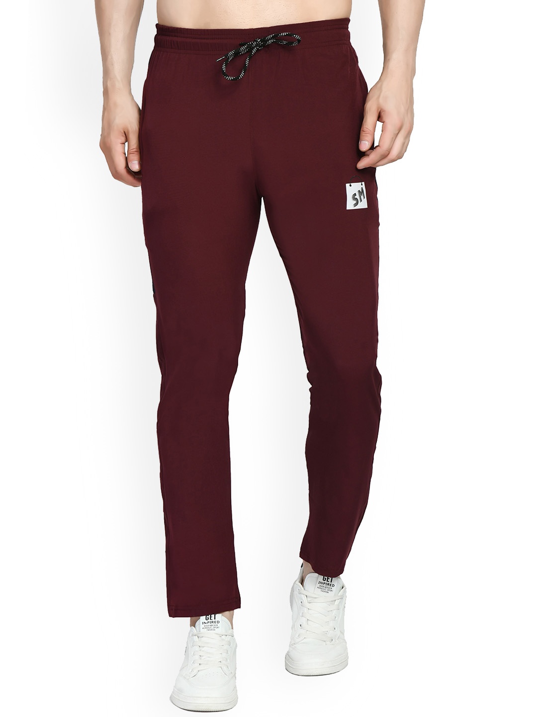 

SMSHOPMORE Men Side Striped Track Pants, Maroon