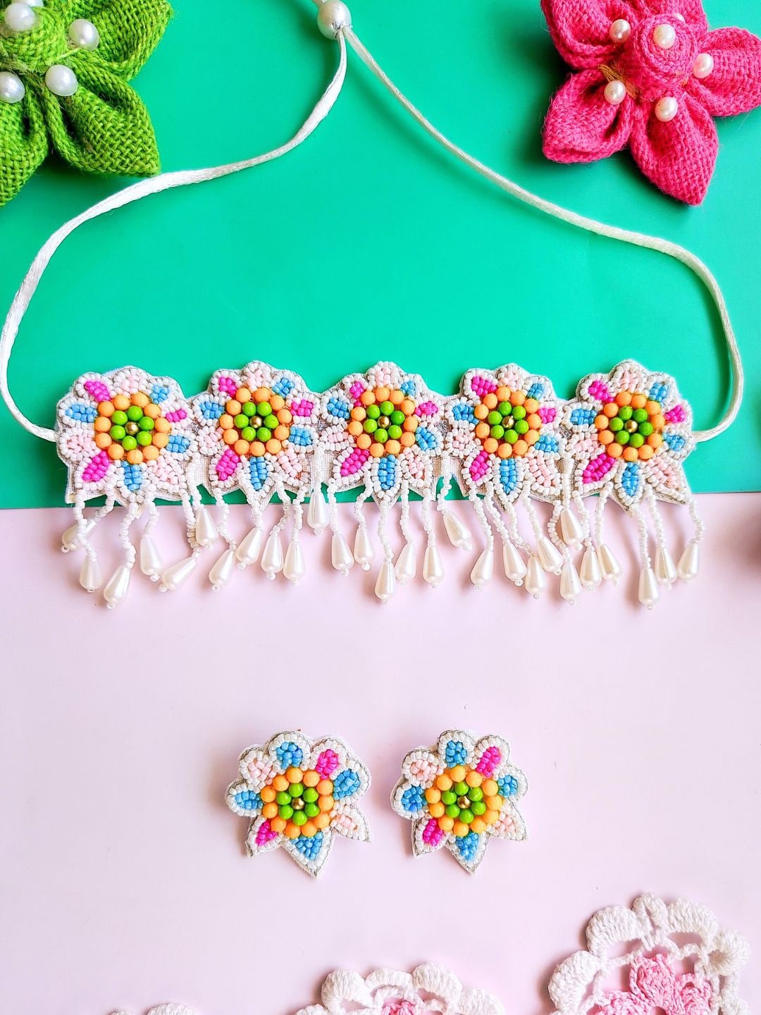 

Sangria Gold-Plated Beaded Tasseled Necklace And Earrings