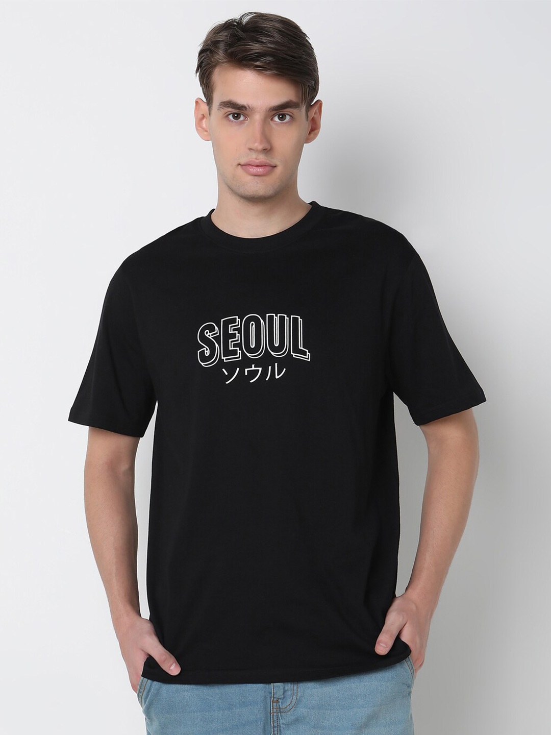 

R&B Men Typography Printed T-shirt, Black