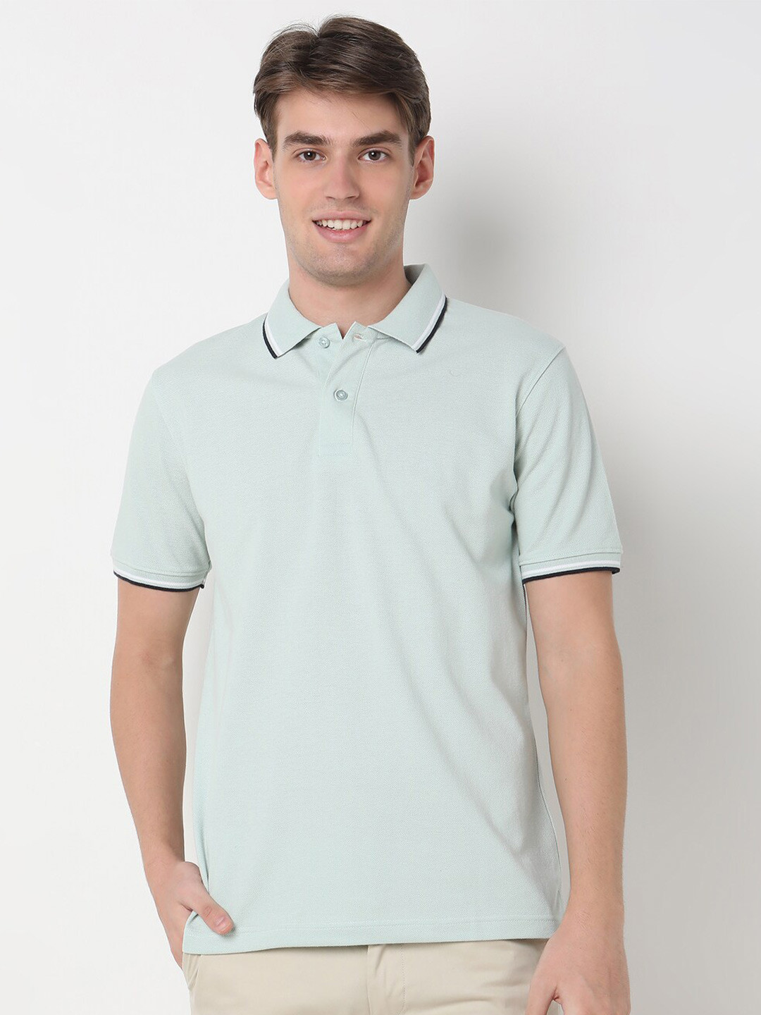 

R&B Men Polo Collar T-shirt, Sea green