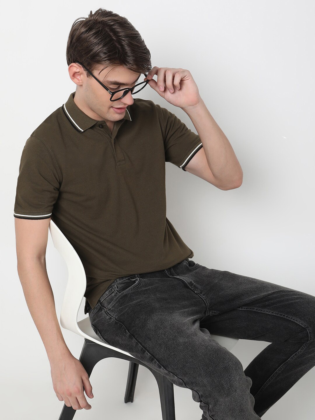 

R&B Men Polo Collar T-shirt, Olive