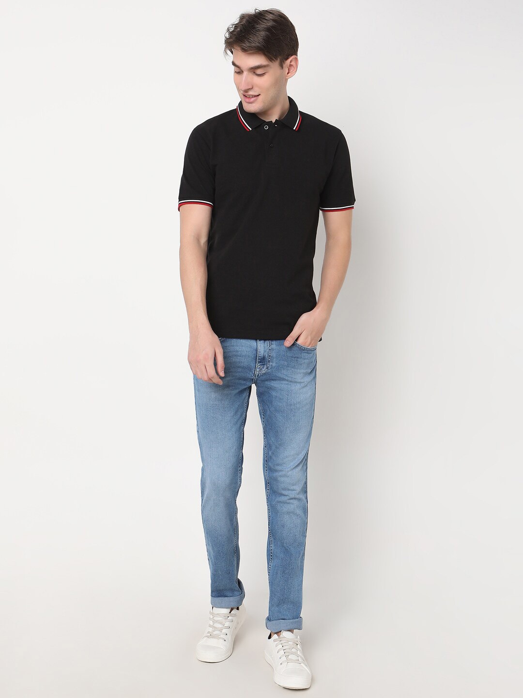 

R&B Men Polo Collar T-shirt, Black