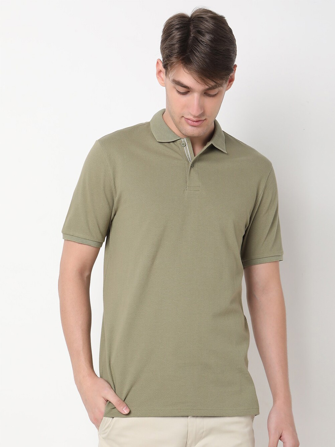 

R&B Men Polo Collar T-shirt, Olive