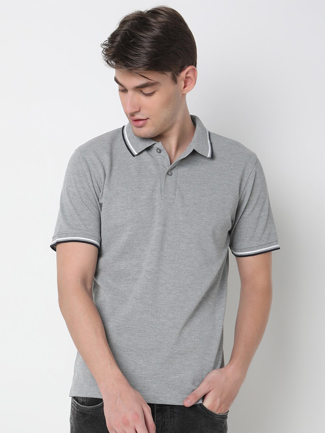 

R&B Men Polo Collar T-shirt, Grey