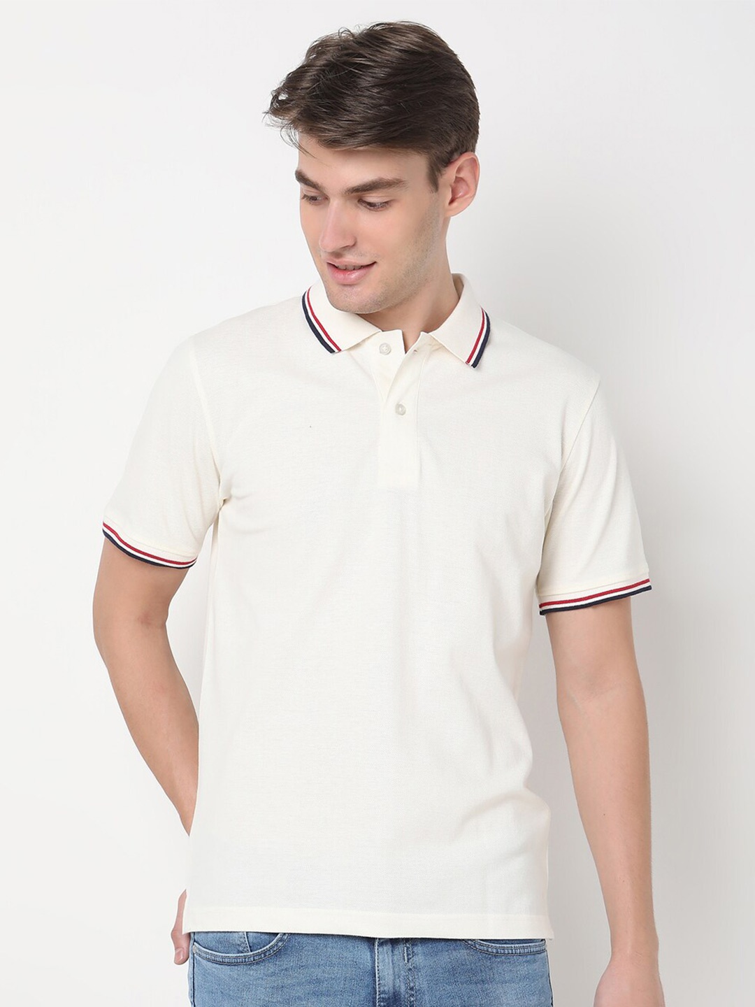 

R&B Men Polo Collar T-shirt, White