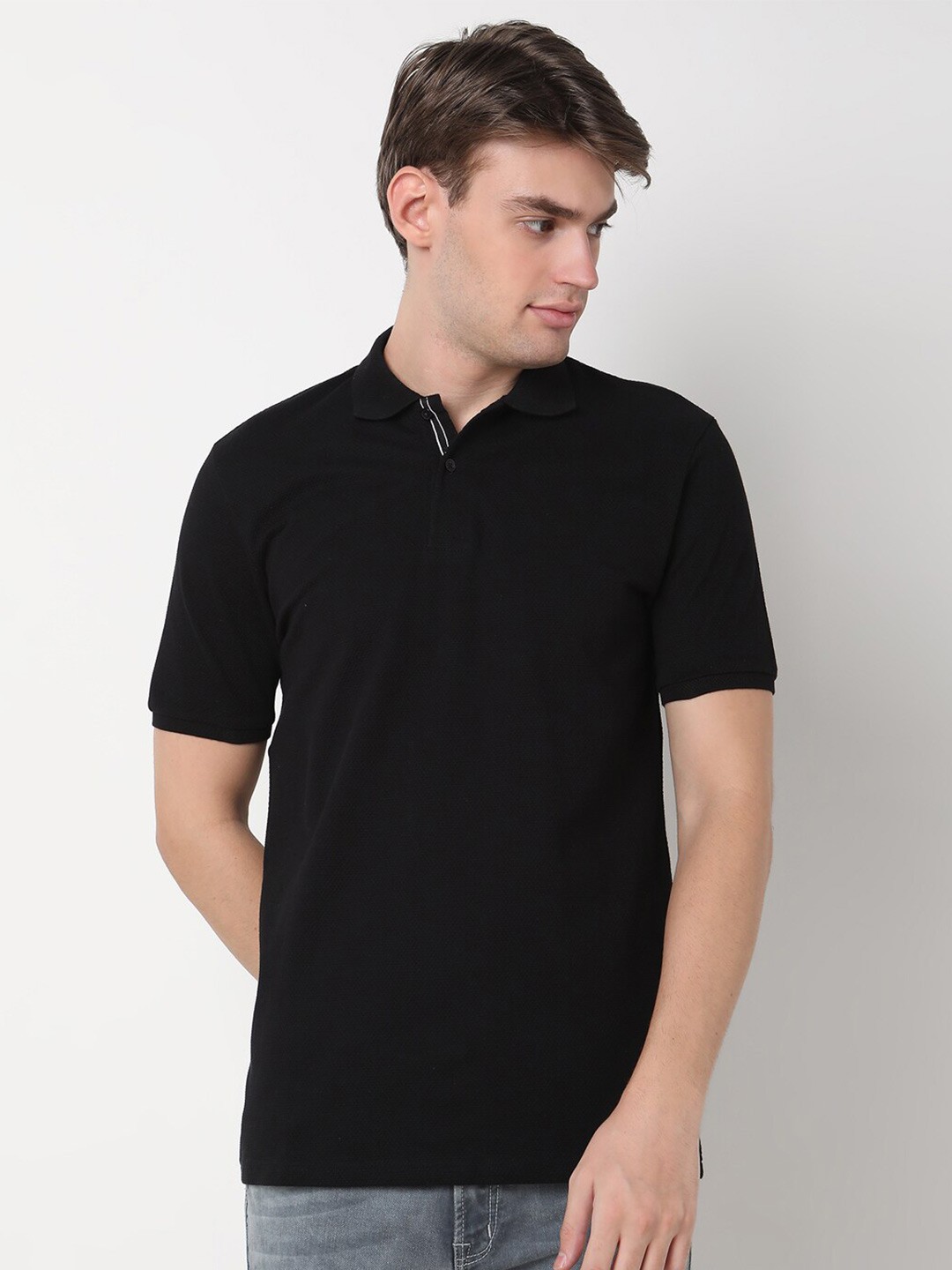 

R&B Men Polo Collar T-shirt, Black