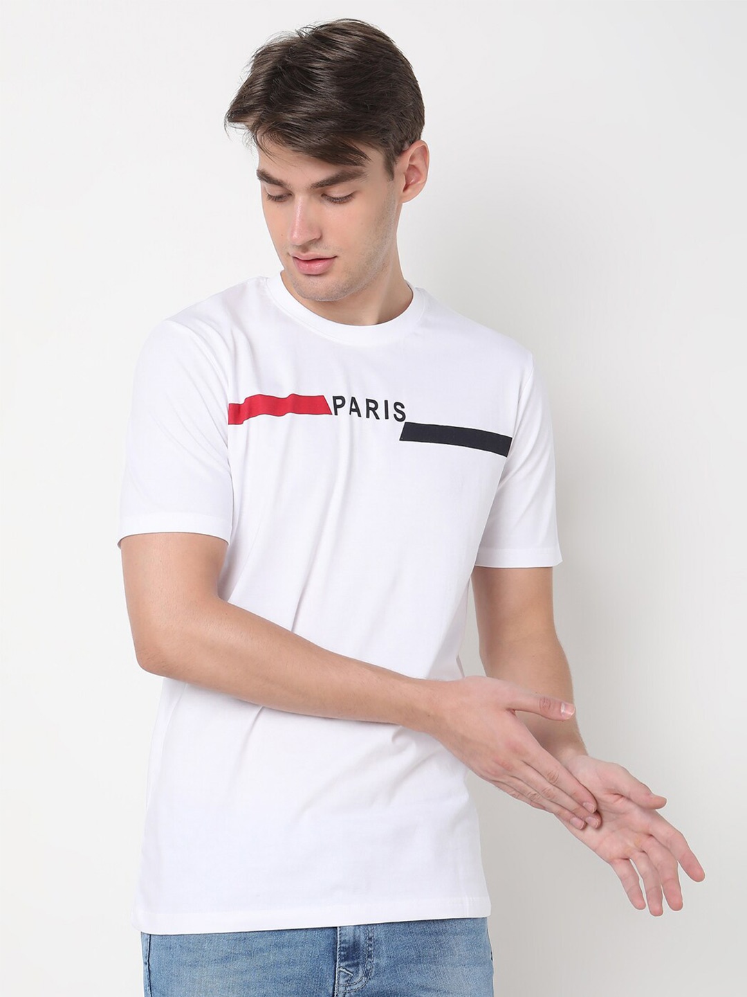 

R&B Men Typography Printed T-shirt, White