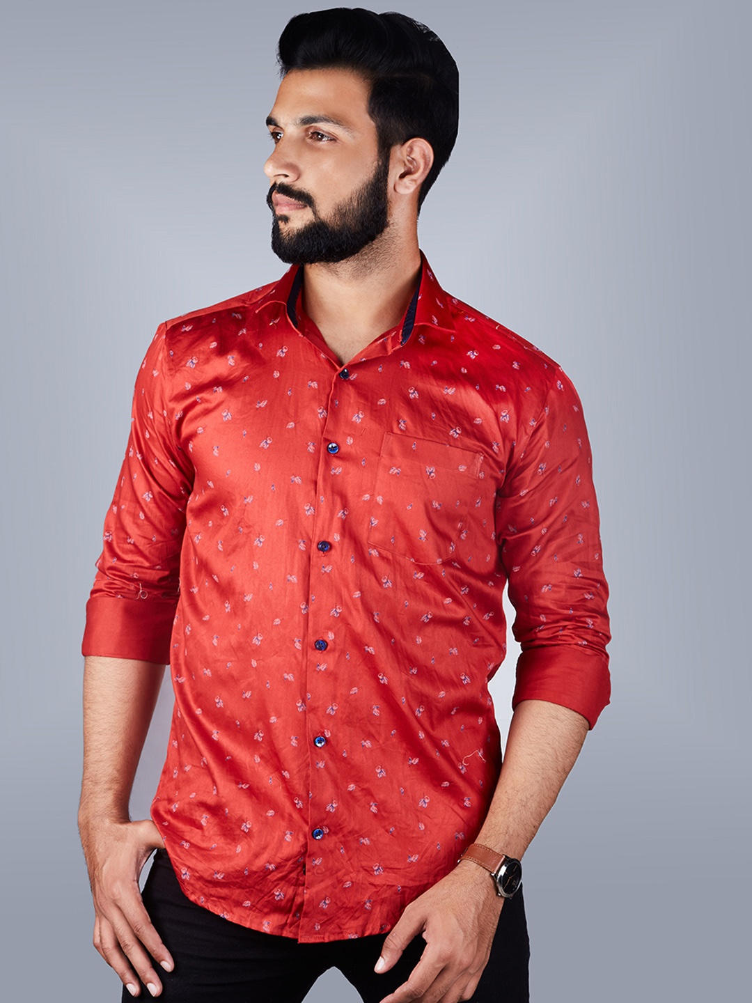 

INDIAN THREADS Comfort Printed Cotton Shirt, Red