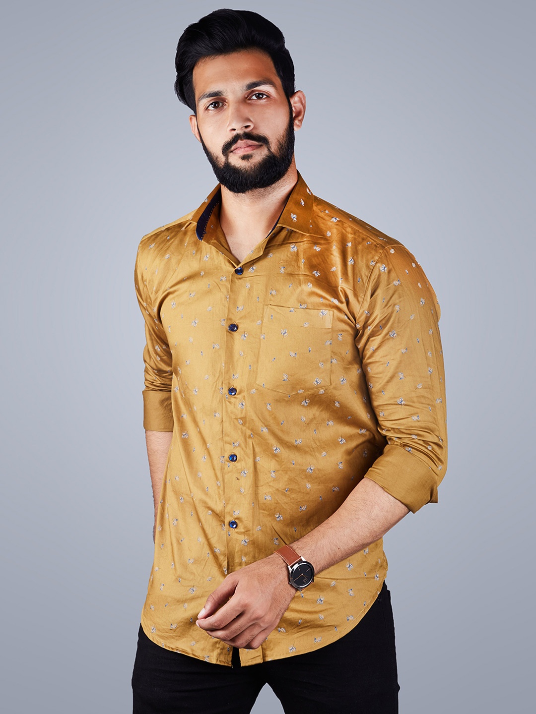 

INDIAN THREADS Comfort Printed Cotton Shirt, Brown