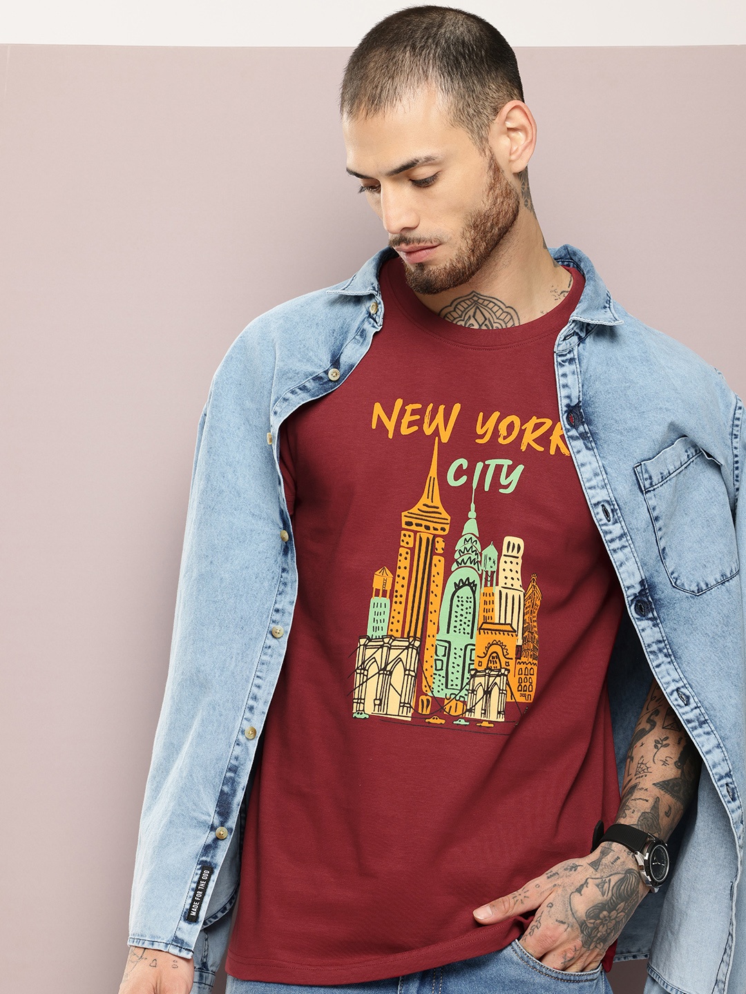 

DILLINGER Men Graphic Printed T-shirt, Maroon