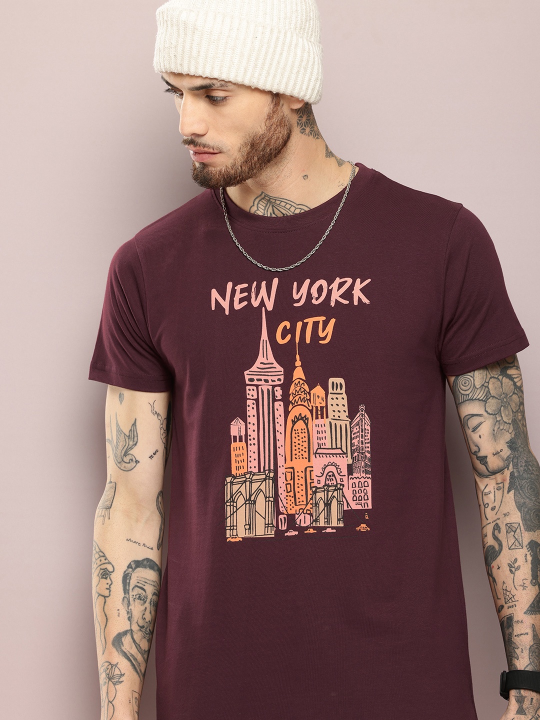 

DILLINGER Men Graphic Printed T-shirt, Burgundy